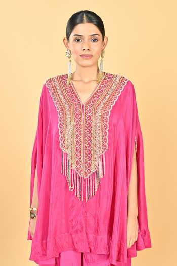Buy KEITH GOMES Pink Silk Organza, Lycra Sequins V-neck Cape Set Online at Aza Fashions Buy_KEITH GOMES_Pink Silk Organza, Lycra Sequins V-neck Cape Set _Online_at_Aza_Fashions
