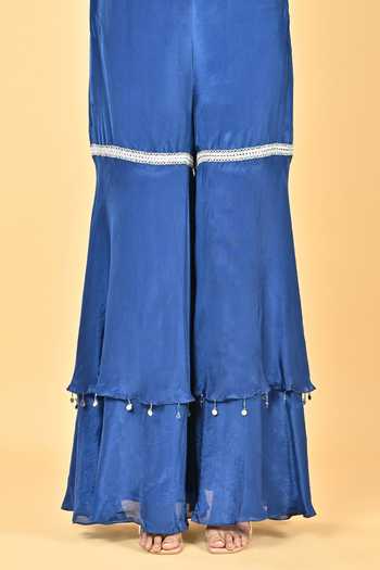 KEITH GOMES Navy , , Sweetheart Neck Glass Tunic Set With Gharara Online at Aza Fashions KEITH GOMES_Navy , , Sweetheart Neck Glass Tunic Set With Gharara _Online_at_Aza_Fashions