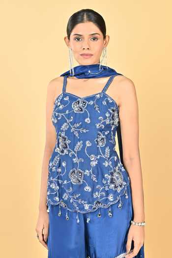 Buy KEITH GOMES Navy , , Sweetheart Neck Glass Tunic Set With Gharara Online at Aza Fashions Buy_KEITH GOMES_Navy , , Sweetheart Neck Glass Tunic Set With Gharara _Online_at_Aza_Fashions