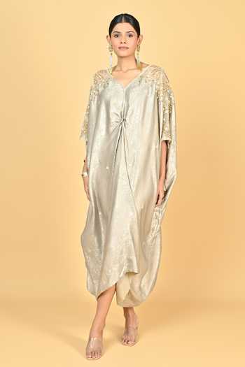 KEITH GOMES Embroidered Flower Motif Sequined Kaftan 