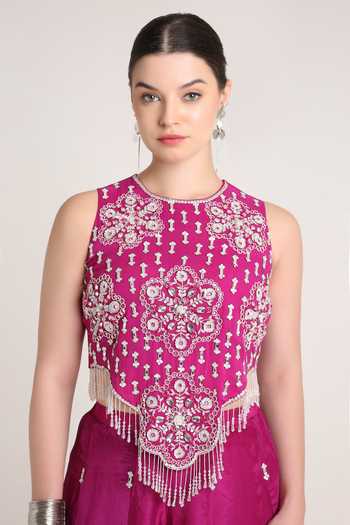 Buy KEITH GOMES Pink Silk Organza Embroidery, Sequins, Beads, Glass Top And Palazzo Set Online at Aza Fashions Buy_KEITH GOMES_Pink Silk Organza Embroidery, Sequins, Beads, Glass Top And Palazzo Set _Online_at_Aza_Fashions