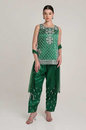 KEITH GOMES Embroidered Satin Kurta Set 