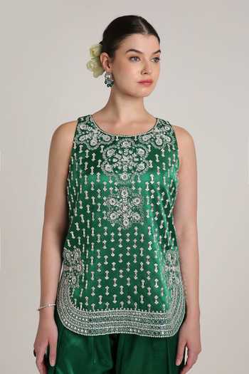 Buy KEITH GOMES Green Satin, Net Round Neck Embroidered Kurta Set Online at Aza Fashions Buy_KEITH GOMES_Green Satin, Net Round Neck Embroidered Kurta Set _Online_at_Aza_Fashions