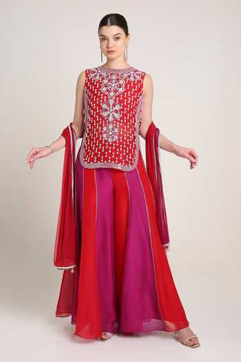 KEITH GOMES Embroidered Silk Organza Kurta & Palazzo Set 