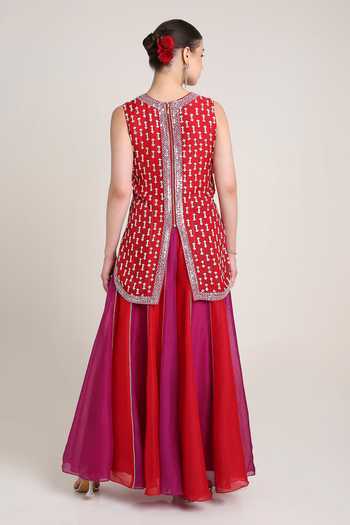 KEITH GOMES Embroidered Silk Organza Kurta & Palazzo Set 
