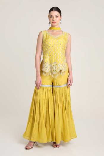 KEITH GOMES Silk Tissue Embroidered Kurta Set 