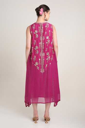 KEITH GOMES Silk Zari Embroidered Sequined Midi Dress 