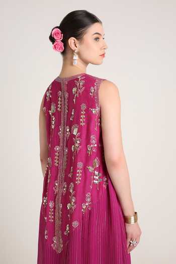 Buy KEITH GOMES Pink Silk, Georgette Round Neck Zari Embroidered Sequined Midi Dress Online at Aza Fashions Buy_KEITH GOMES_Pink Silk, Georgette Round Neck Zari Embroidered Sequined Midi Dress _Online_at_Aza_Fashions