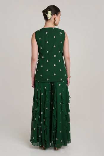 KEITH GOMES Embroidered Floral Kurta & Palazzo Set 