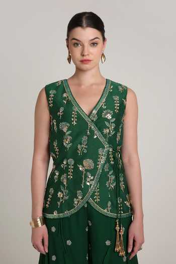Buy KEITH GOMES Green Silk, Georgette Embroidery, Sequins V-neck, Yes Floral Kurta And Palazzo Set Online at Aza Fashions Buy_KEITH GOMES_Green Silk, Georgette Embroidery, Sequins V-neck, Yes Floral Kurta And Palazzo Set _Online_at_Aza_Fashions