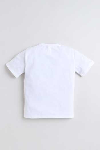 Mini Stitch_White Cotton, Knit Printed T Shirt And Jacket Set _Online_at_Aza_Fashions