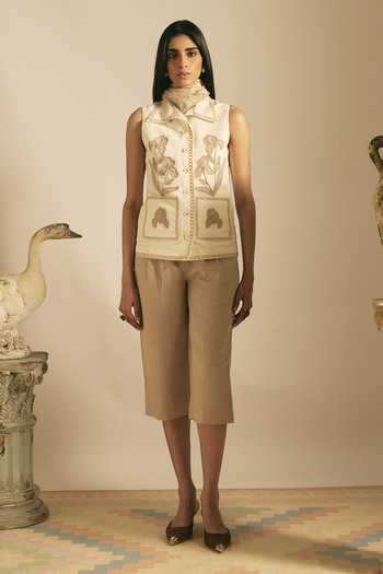 Shimona Off White Viscose, Denim, Lace Collared Neck Iris Applique Work Shacket Online at Aza Fashions Shimona_Off White Viscose, Denim, Lace Collared Neck Iris Applique Work Shacket _Online_at_Aza_Fashions