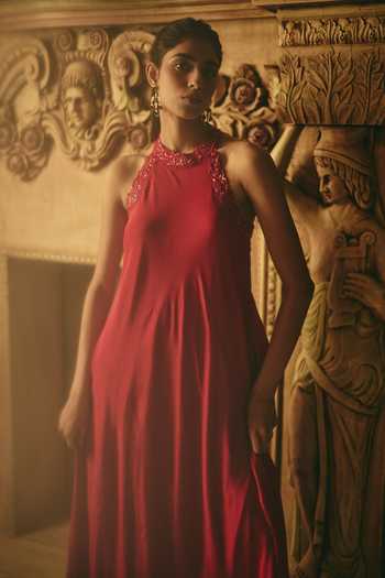 Shimona Crimson Cotton Linen Gown 