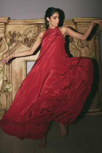 Shimona Crimson Cotton Linen Gown 