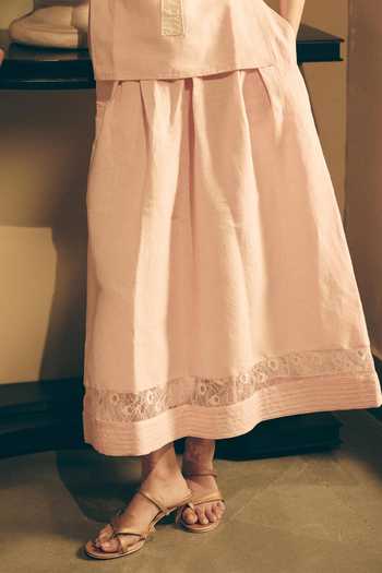 Buy Shimona Pink Cotton Round Neck Palm Embroidered Top And Skirt Set Online at Aza Fashions Buy_Shimona_Pink Cotton Round Neck Palm Embroidered Top And Skirt Set _Online_at_Aza_Fashions