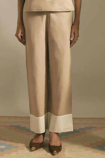 Shimona Beige Viscose, Lace Round Neck Desert Palm Embroidered Top And Pant Set Online at Aza Fashions Shimona_Beige Viscose, Lace Round Neck Desert Palm Embroidered Top And Pant Set _Online_at_Aza_Fashions