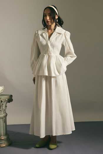 Shimona Cloud White Poet Shirt & Skirt Set 