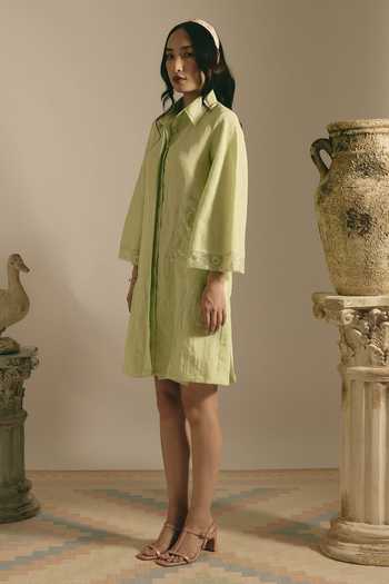 Buy Shimona Green Silk, Chanderi Collared Neck Lime Reverie Shirt Dress Online at Aza Fashions Buy_Shimona_Green Silk, Chanderi Collared Neck Lime Reverie Shirt Dress _Online_at_Aza_Fashions