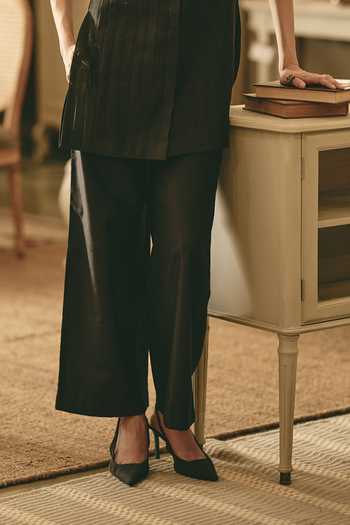 Shimona Black Silk, Georgette Round Neck Narrow Block Top And Trouser Set Online at Aza Fashions Shimona_Black Silk, Georgette Round Neck Narrow Block Top And Trouser Set _Online_at_Aza_Fashions