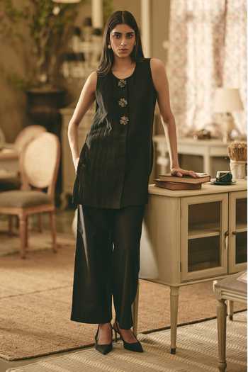 Shimona Black Narrow Block Top & Trouser Set 