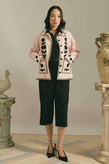 Shimona_Pink Cotton, Linen Collared Neck Signature Shacket _Online_at_Aza_Fashions