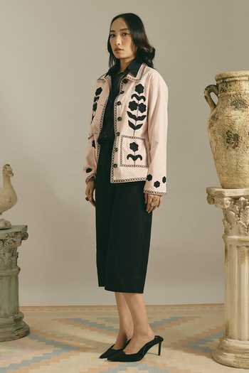 Buy_Shimona_Pink Cotton, Linen Collared Neck Signature Shacket _Online_at_Aza_Fashions