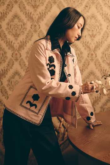 Shop_Shimona_Pink Cotton, Linen Collared Neck Signature Shacket _Online_at_Aza_Fashions