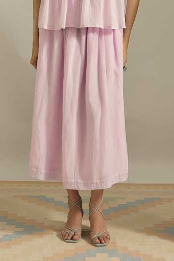 Shimona Purple Cotton, Linen Mandarin Collar Hand Embroidered Top And Skirt Set Online at Aza Fashions Shimona_Purple Cotton, Linen Mandarin Collar Hand Embroidered Top And Skirt Set _Online_at_Aza_Fashions