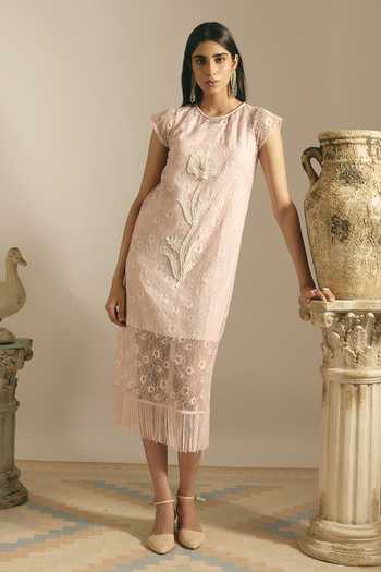 Shimona Sheer Blush Fringe Dress 