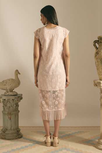 Shimona Sheer Blush Fringe Dress 