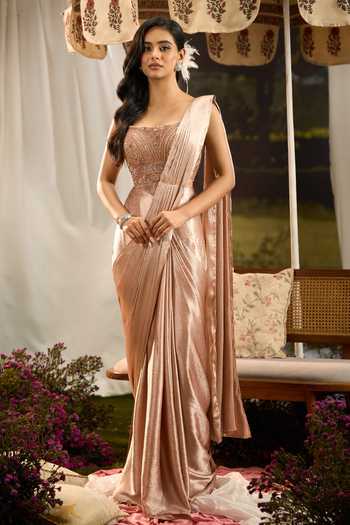 Aariyana Couture Pre-Draped Silk Saree With Embroidered Blouse