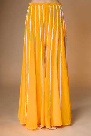Renee label Yellow Viscose Georgette, Net V-neck, Yes Floral Embroidered Kurta Sharara Set Online at Aza Fashions Renee label_Yellow Viscose Georgette, Net V-neck, Yes Floral Embroidered Kurta Sharara Set _Online_at_Aza_Fashions