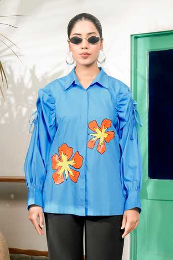 BAHAARA BY DIVYA NARULA Azure Ocean Drawstring Shirt 