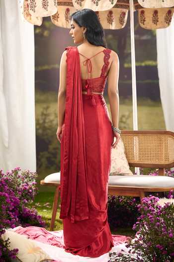 Aariyana Couture Silk Pre-Draped Saree With Embroidered Net Blouse