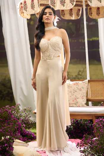 Buy Aariyana Couture Cream Net Sweetheart Neck Embroidered Blouse Palazzo Set Online at Aza Fashions Buy_Aariyana Couture_Cream Net Sweetheart Neck Embroidered Blouse Palazzo Set _Online_at_Aza_Fashions