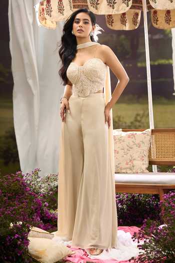Aariyana Couture Cream Net Sweetheart Neck Embroidered Blouse Palazzo Set at Aza Fashions Aariyana Couture_Cream Net Sweetheart Neck Embroidered Blouse Palazzo Set _at_Aza_Fashions