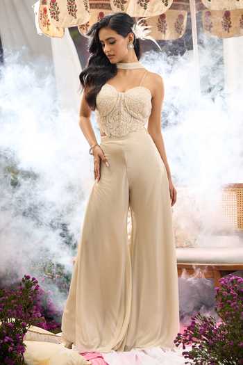 Shop Aariyana Couture Cream Net Sweetheart Neck Embroidered Blouse Palazzo Set Shop_Aariyana Couture_Cream Net Sweetheart Neck Embroidered Blouse Palazzo Set