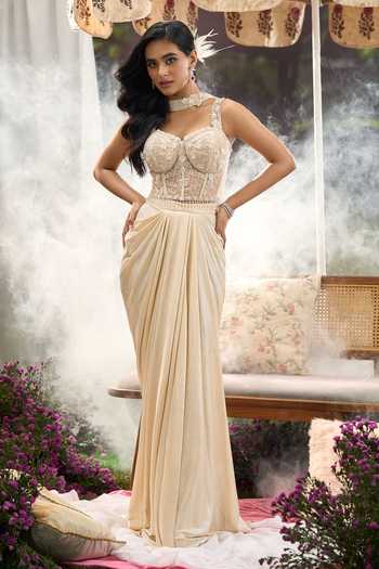 Aariyana Couture Embroidered Blouse Draped Skirt Set