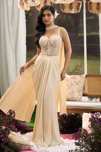 Buy Aariyana Couture Cream Net Sweetheart Neck Embroidered Blouse Draped Skirt Set Online at Aza Fashions Buy_Aariyana Couture_Cream Net Sweetheart Neck Embroidered Blouse Draped Skirt Set _Online_at_Aza_Fashions
