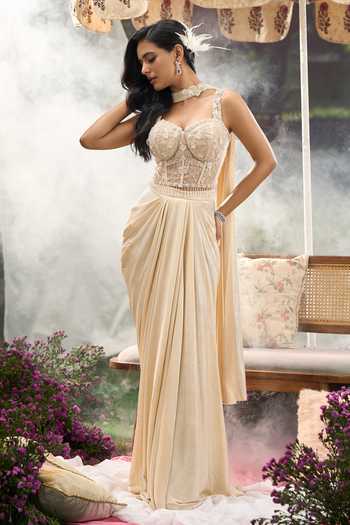 Aariyana Couture Cream Net Sweetheart Neck Embroidered Blouse Draped Skirt Set at Aza Fashions Aariyana Couture_Cream Net Sweetheart Neck Embroidered Blouse Draped Skirt Set _at_Aza_Fashions