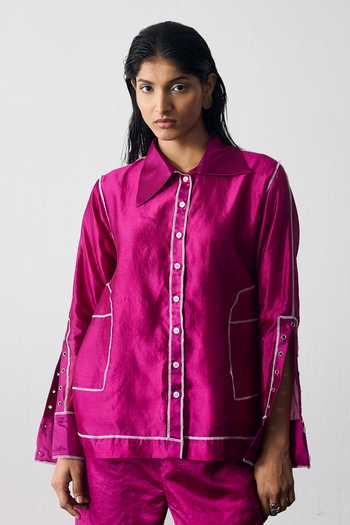 Buy Notsosure Magenta Silk, Dupion Collared Neck Lines Shirt And Pant Set Online at Aza Fashions Buy_Notsosure_Magenta Silk, Dupion Collared Neck Lines Shirt And Pant Set _Online_at_Aza_Fashions