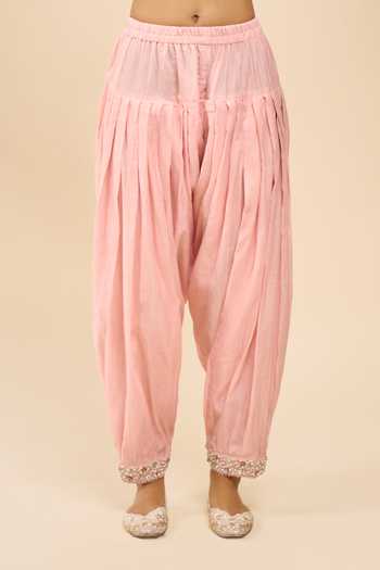 Samyukta Singhania Pink Chanderi V-neck Embroidered Kurta And Salwar Set at Aza Fashions Samyukta Singhania_Pink Chanderi V-neck Embroidered Kurta And Salwar Set _at_Aza_Fashions