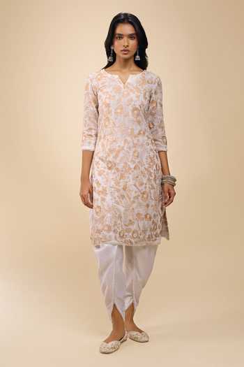 Samyukta Singhania Ivory Chanderi Embroidery V-neck, Yes Floral Kurta Set Online at Aza Fashions Samyukta Singhania_Ivory Chanderi Embroidery V-neck, Yes Floral Kurta Set _Online_at_Aza_Fashions