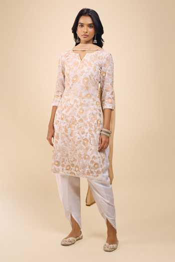 Buy Samyukta Singhania Ivory Chanderi Embroidery V-neck, Yes Floral Kurta Set Online at Aza Fashions Buy_Samyukta Singhania_Ivory Chanderi Embroidery V-neck, Yes Floral Kurta Set _Online_at_Aza_Fashions