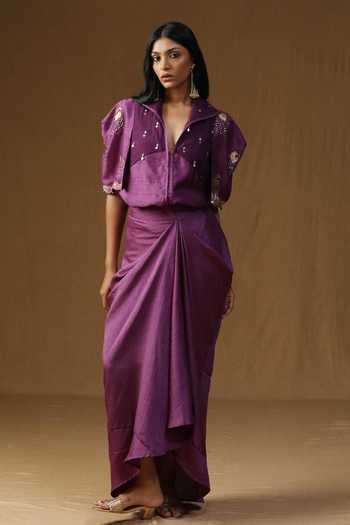Arpita Sulakshana Rangadevi Jamuni Shirt & Draped Skirt Set 