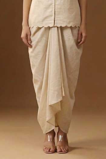 Arpita Sulakshana_Ivory Silk Collared Neck Rangadevi Safed Shirt And Draped Skirt Set _Online_at_Aza_Fashions