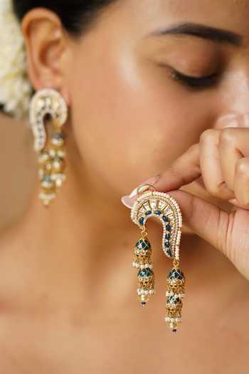 MRJEWELS Aaliya Polki Embellished Jhumka Earrings 