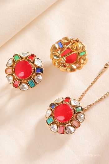 MRJEWELS Ruvya Multicolor Polki Pendant Necklace Set 