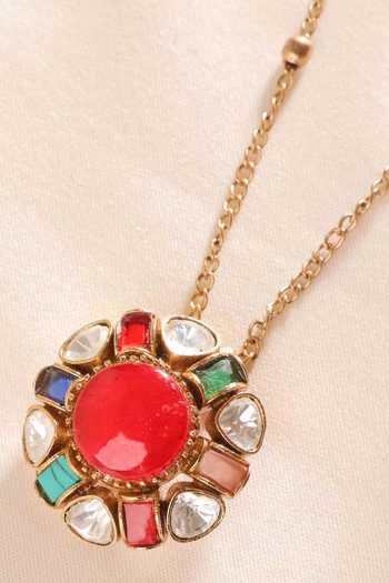 MRJEWELS Ruvya Multicolor Polki Pendant Necklace Set 