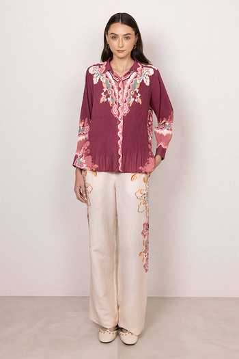 Buy RANNA GILL Multi Color Crepe, Polyester Collared Neck Eli Pleated Shirt And Pant Set Online at Aza Fashions Buy_RANNA GILL_Multi Color Crepe, Polyester Collared Neck Eli Pleated Shirt And Pant Set _Online_at_Aza_Fashions